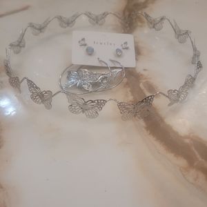 Beautiful butterfly headband/crown and 3 pairs of earrings.